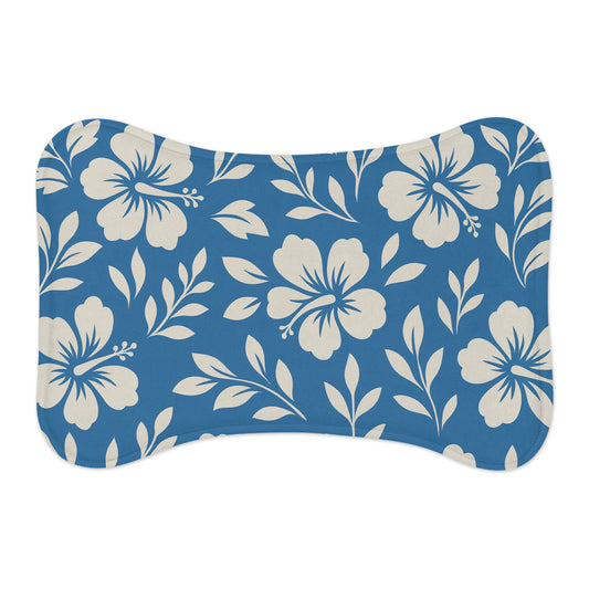 Blue Hawaiian Floral Bone-Shaped Pet Feeding Mat – Tropical Charm Meets Mealtime Function