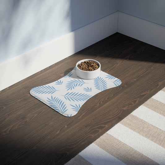 Blue Palm Leaf Bone-Shaped Pet Feeding Mat